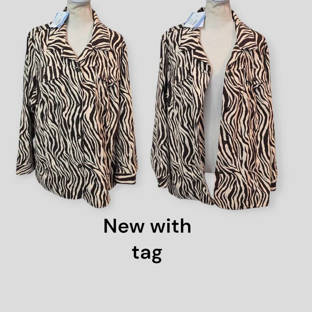 Liz & Me Women's Faux  Sueded  Zebra Animal Print Brown Tan  Shirt Jacket 1X New